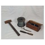 Wooden Domino Set in Box with Tools and Spool
