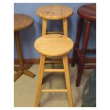 Two Wooden Bar Stools with Round Seats