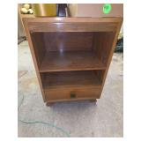 Wooden Bedside Table with Pull-Out Shelf and Lower Drawer