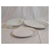 Pyrex Vegetable Casserole Dish and Two Ceramic Serving Platters
