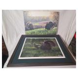Group of Three Wild Turkey Wildlife Art Pieces Including Jim Hansel Framed Print The Challenge Numbered 1133 of 5000