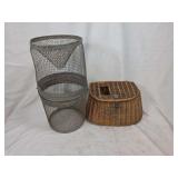 Wicker Creel and Wire Fish Trap Duo