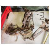 Group of Metal Animal Traps with Chains