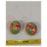 Two Hand-Painted Mineral Eggs with Goldfish and Aquatic Flora Motifs