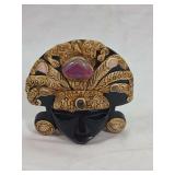 Carved Black Obsidian and Bone Sculptural Mask with Gemstone Inlays