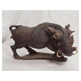 Carved Wooden Warthog Sculpture with Inset Tusks