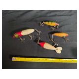 Four Wooden Fishing Lures Including Chopper-Stopper and Creek Chub
