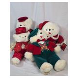 Snowflake Teddy Stuffed Bears with Holiday Outfits, Years 1997, 1998, and 2000 Set of Four