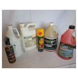 Group of Six Cleaning and Garden Chemical Containers including Sure Klean Weather Seal, OdoBan, Zep House and Siding Cleaner, Ortho RosePride, Spray-N-Grow, and Jay Leno Garage Quick Detailer