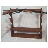Wooden Gun Rack with Display Shelves and Included Lever-Action Air Rifle