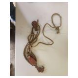 Red Painted Metal Pulley Block and Tackle with Natural Fiber Rope