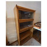 Oak Barrister Bookcase with Four Glass Doors and Brass Knobs