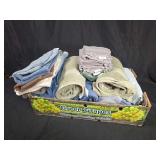 Assorted Cotton Bath Towels and Washcloths in Cardboard Grape Box