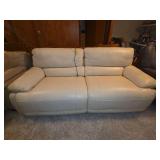 Cream Leather Reclining Sofa with Power Mechanism