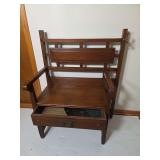 Oak Hall Tree Bench with Storage Drawer and Brass Hooks