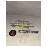 Assorted Automotive Emblems and Badges Including Impala Green Bay and 350