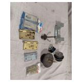 Assorted Hardware Lot Including Hinges, Brackets, and Plugs