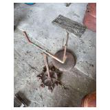 Two Metal and Wood Stand Assemblies with Spiked and Rounded Bases