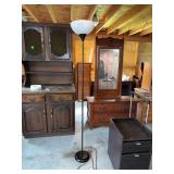 Black Metal Torchiere Floor Lamp with White Plastic Shade