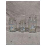 Three Glass Canister Jars with Blue Bow and Goose Graphics