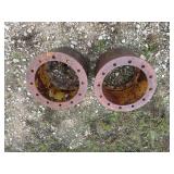 Pair of Heavy Duty Metal Cylindrical Industrial Hubs with Flanged Bolt Holes