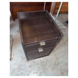 Dark Wood Laminate Two-Drawer Nightstand with Raised Shelf Top