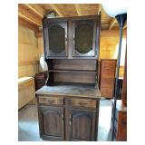 Dark Wood Dining Hutch and Buffet Cabinet with Mesh Doors