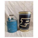 Blue Metal Fuel Can and Purdue University Waste Basket