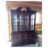 Wood China Cabinet and Buffet Hutch with Glass Doors and Brass Hardware