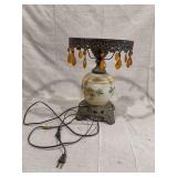 Electrified Glass and Metal Table Lamp with Amber Acrylic Pendants
