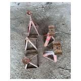 Set of Five Red Steel Jack Stands with Screw and Pin Adjustments