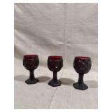 Set of Three Red Glass Avon Goblets