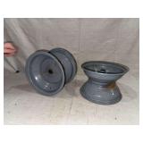 Two Gray Painted Metal Wheel Rims