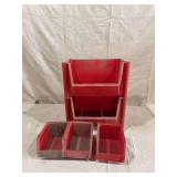 Red Plastic Stackable Storage Bins and Smaller Inserts