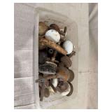 Assorted Door Knobs and Hardware in Plastic Tub