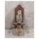 Wall-Mounted Oil Lamp with Floral Glass Font and Wood Sconce