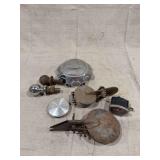 Automotive Accessories and Parts Lot including Chevrolet and GMC Hubcaps, Reese Trailer Hitches, Exhaust Flappers, and Capri Tachometer