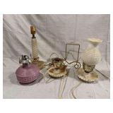 Group of Four Glass and Metal Electric Lamps