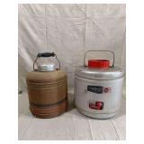 Two Metal Beverage Jugs Including Poloron Featherflite