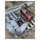 Automotive Engine Parts Assortment Including Block, Cylinder Head, and Transmission Assembly
