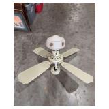 White Ceiling Fan with Floral Glass Shade and Four Blades