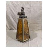 Amber Textured Glass and Metal Hanging Light Fixture