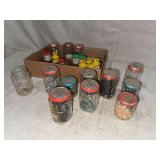 Assorted Glass and Plastic Jars with Fasteners and Hardware