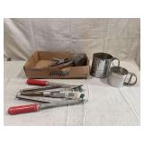 Kitchen Utensils Including Flour Sifters, Food Squeezer, and Can Openers
