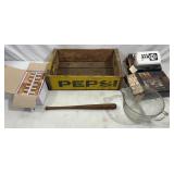 Wooden Pepsi Box, Slugger Mini Bat, Misc