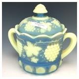 NW Custard/Blue Stain Grape & Cable Cracker Jar