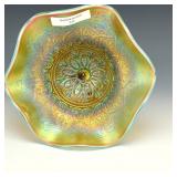 Northwood Aqua Opal Hearts & Flowers Compote