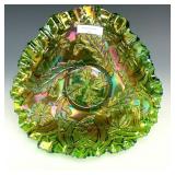 Millersburg Green Whirling Leaves Tri-Corner Bowl