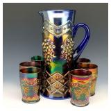 Fenton Blue Lattice & Grape Water Set