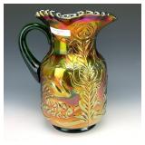 Fenton Green Fluffy Peacock Water Pitcher